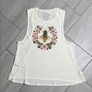 Chaser Cream Muscle Tee with Cut Out Floral Design